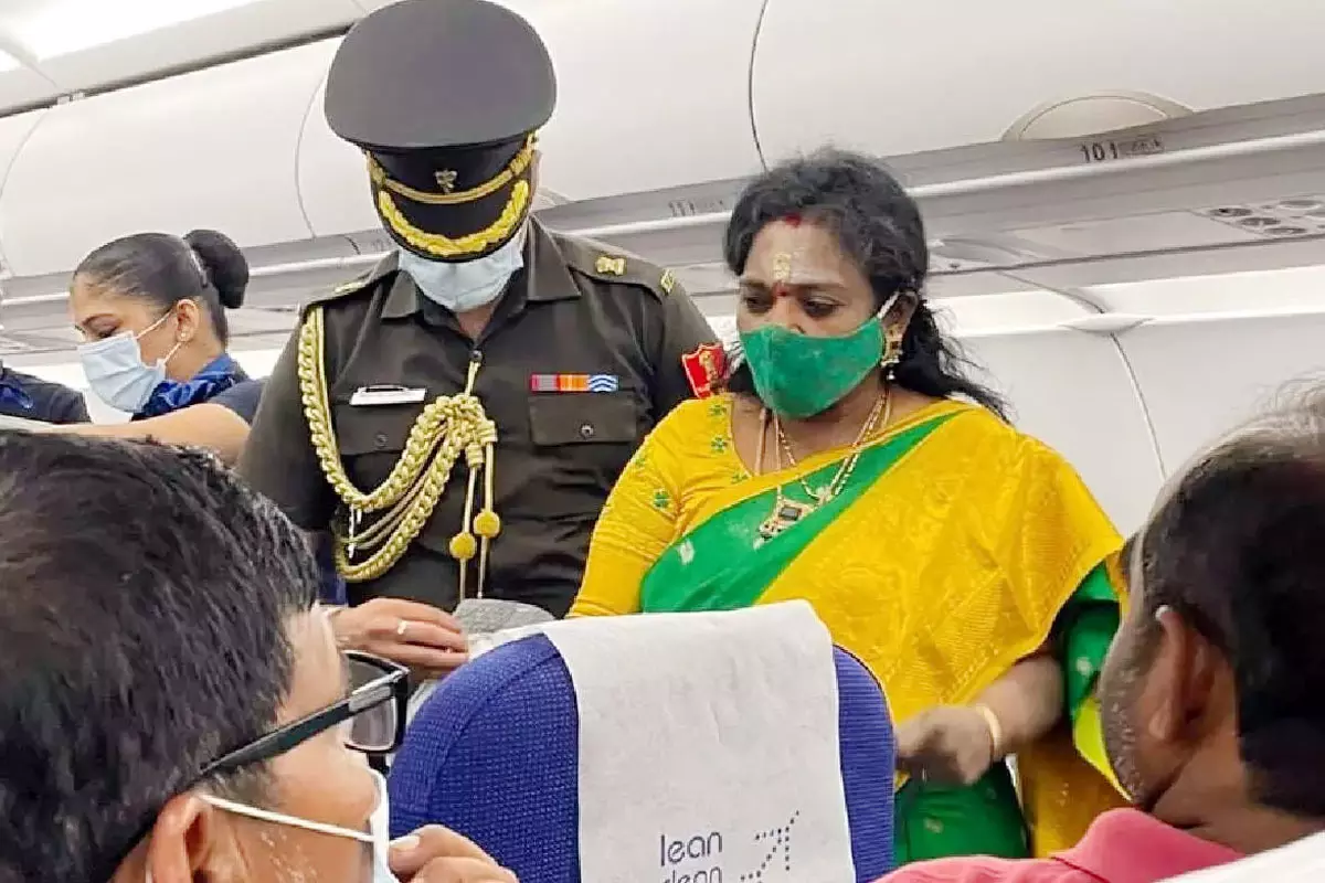 Telangana Governor Tamilisai Treats sick passenger on Flight