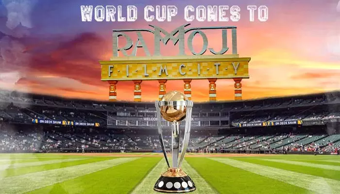 ICC World Cup 2023: ప్రపంచాన్ని చుట్టేసి హైదరాబాద్‌కు.. రామోజీ ఫిల్మ్ సిటీలో వరల్డ్ కప్ ట్రోఫీ..