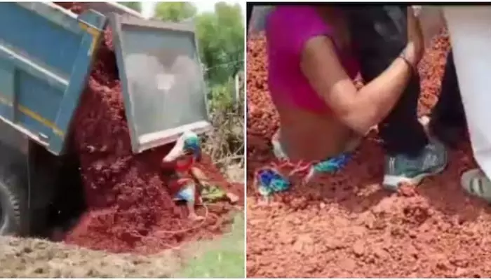 Women Buried In Gravel : దారుణం.. ఇద్దరు మహిళలపై ట్రక్కు మట్టి‌లోడ్ పోశారు