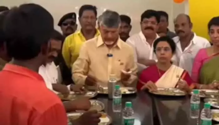 Cm Chandrababu: గుడివాడ అన్న క్యాంటీన్‌లో భోజనం చేసిన చంద్రబాబు దంపతులు