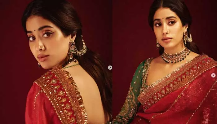 Janhvi Kapoor: రెడ్ శారీలో జాన్వీ కపూర్.. అచ్చం శ్రీదేవిలా ఉన్నావంటున్న నెటిజన్స్