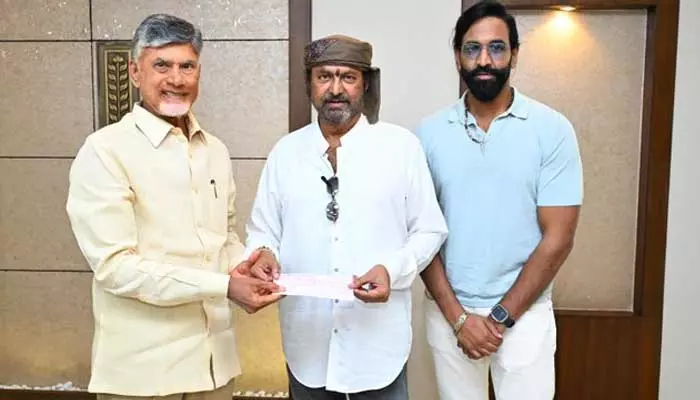 Ap News: సీఎం చంద్రబాబును కలిసిన మోహన్ బాబు.. రూ. 25 లక్షల చెక్ అందజేత