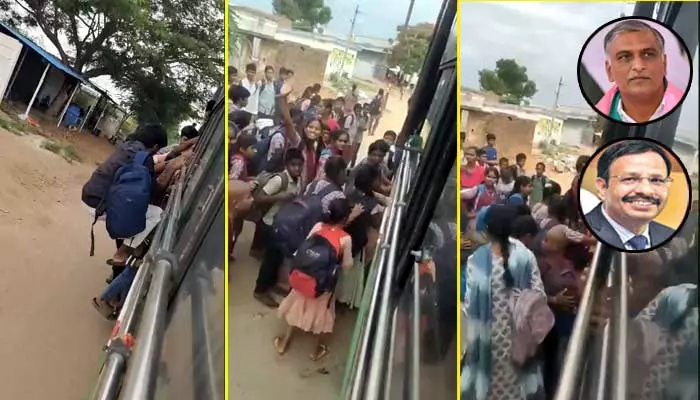 Viral Video: ఫుట్‌‌బోర్డుపై వేలాడుతూ విద్యార్థులు ప్రమాదకర ప్రయాణం! సజ్జనార్‌కు హరీశ్‌రావు రిక్వెస్ట్