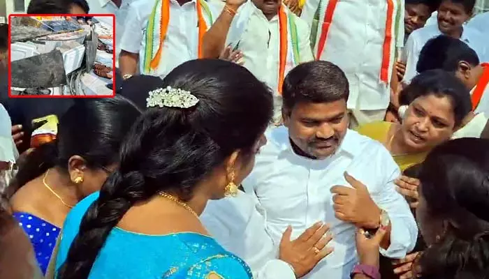 Congress MLA : నివాళులర్పిస్తూ.. కిందపడ్డ కాంగ్రెస్ ఎమ్మెల్యే! కూలిన గద్దె.. వీడియో వైరల్