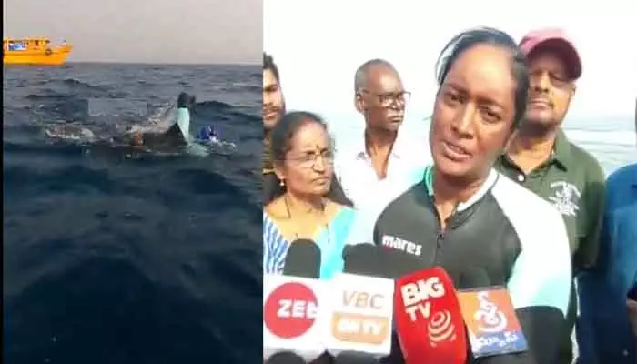 Woman Swimmer Adventure :సముద్రంలో మహిళ 150కిలోమీటర్ల సాహస స్విమ్మంగ్